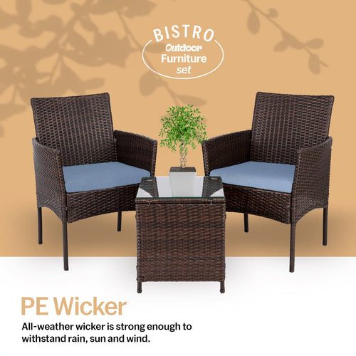 3 Piece Rattan Outdoor Furniture Set with Table U47186