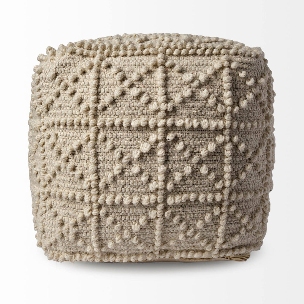 Ivory Wool Square Pouf X377617