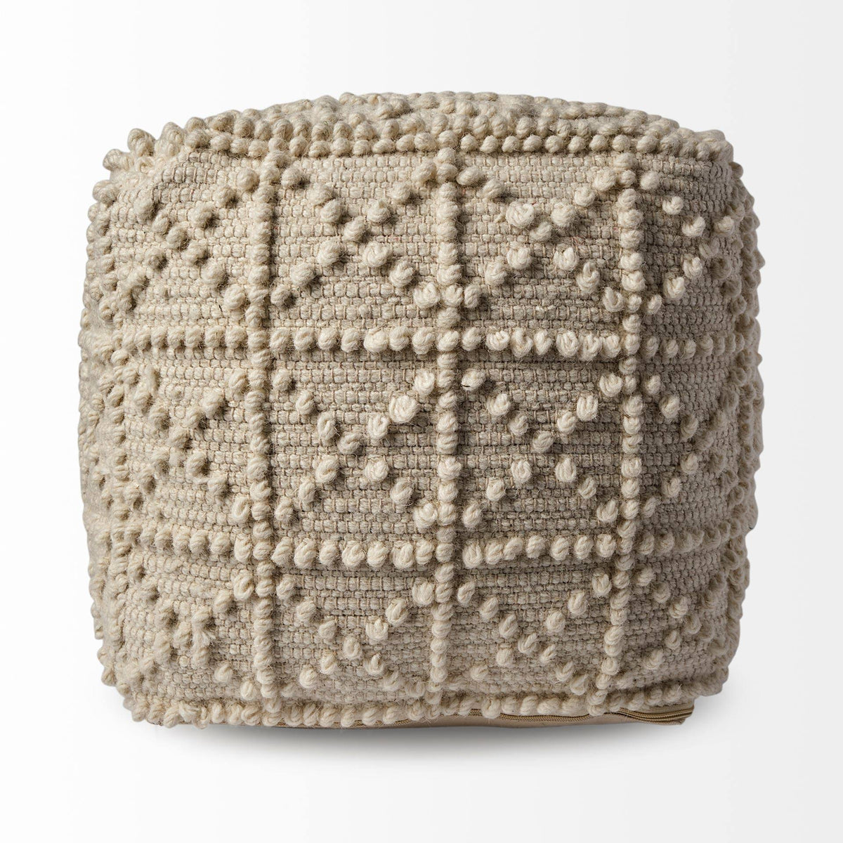 Ivory Wool Square Pouf X377617