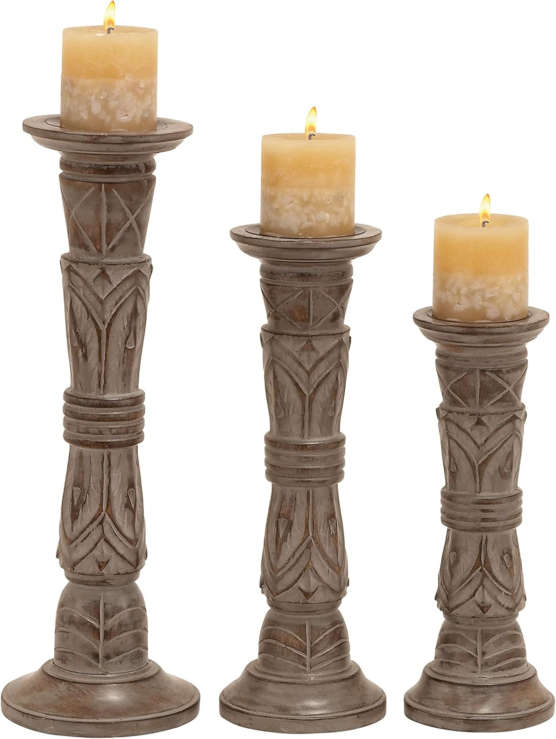 Set of 3 Wooden Candle Holder L39274