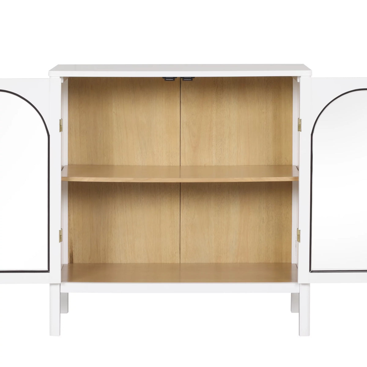 White Free Standing Sideboard Buffet with Glass Doors and Adjustable Shelf U88915