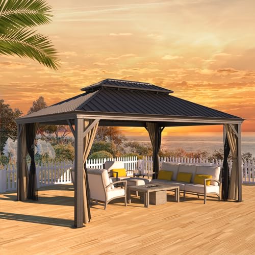 10' x 12' Aluminum Gazebo with Mosquito Net and Privacy Sidewalls O311