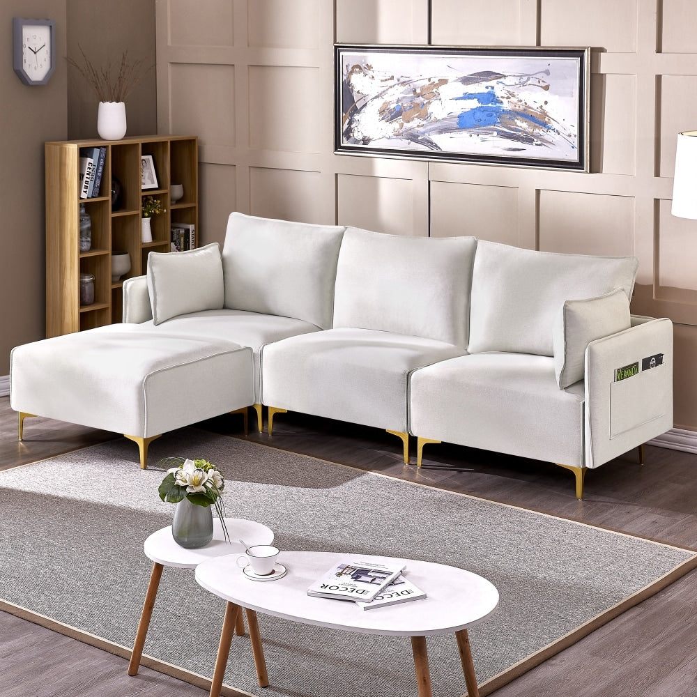 Grey L-Shape Sectional Sofa with USB Charging Socket O9027
