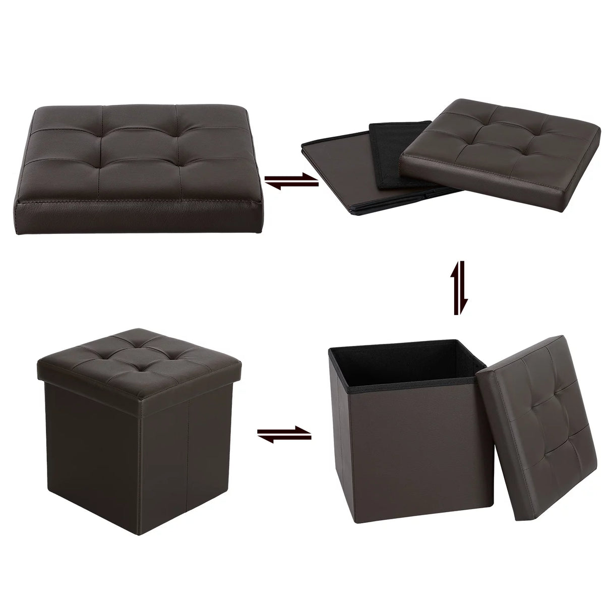 12.6" Pack of 2 Brown Storage Ottoman Cube I403760