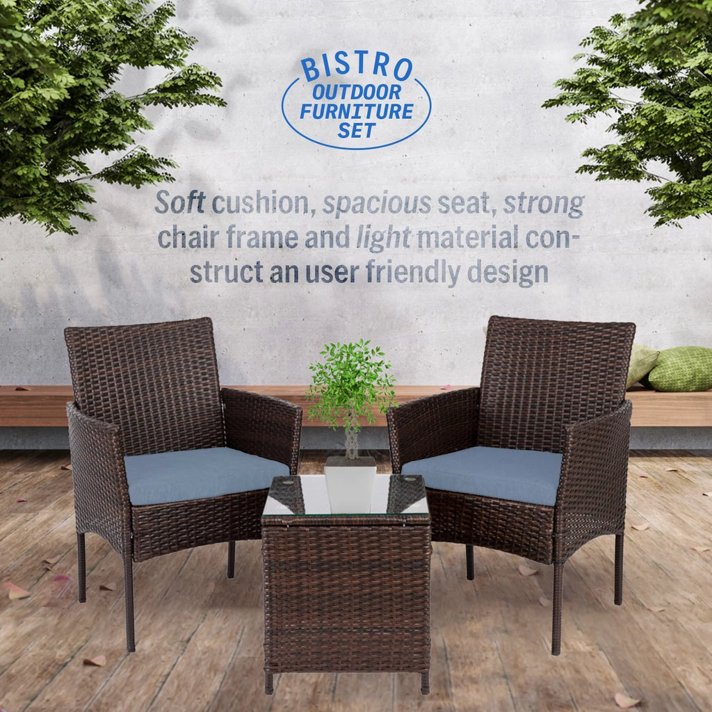 3 Piece Rattan Outdoor Furniture Set with Table U47186