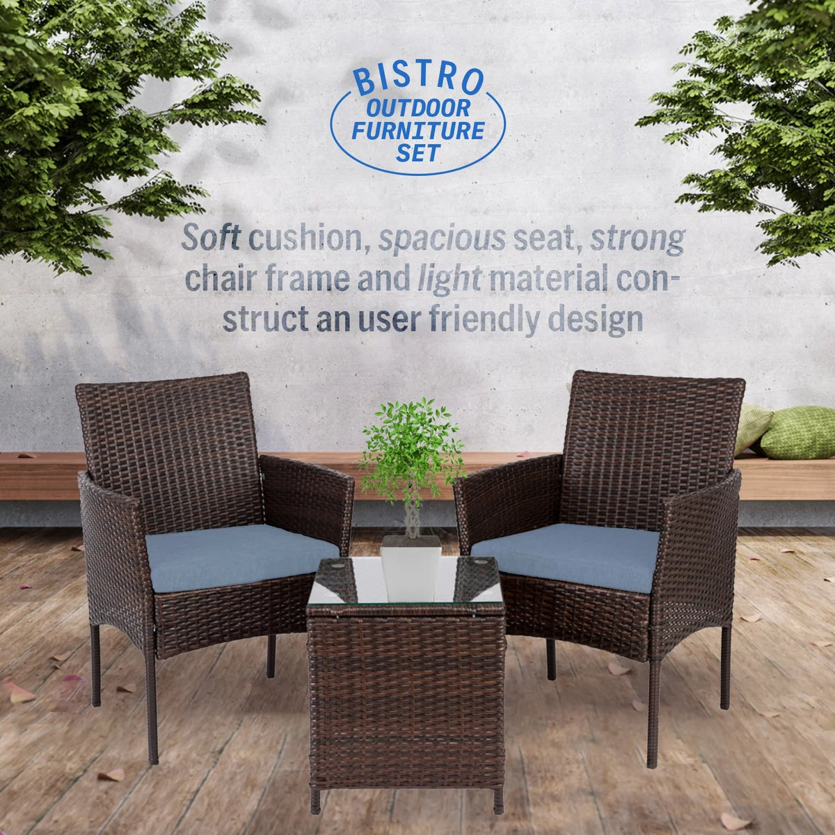 3 Piece Rattan Outdoor Furniture Set with Table U47186