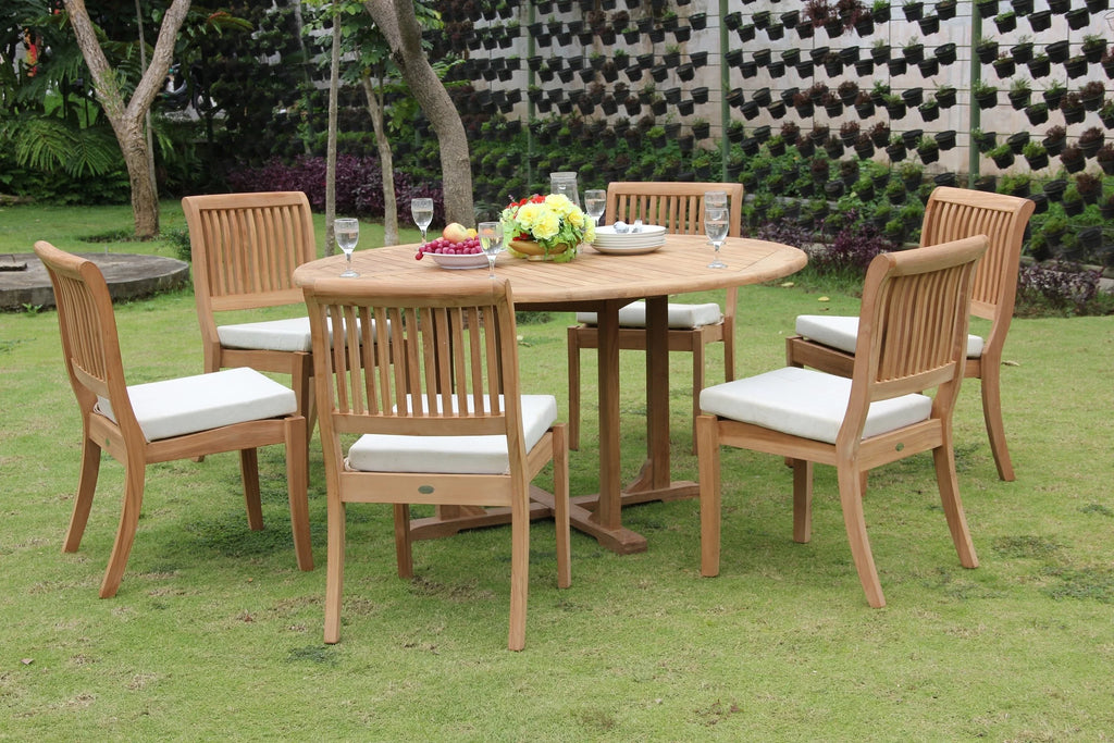 7 Pc Teak Dining Set with 60" Round Table and 6 Chairs B56669