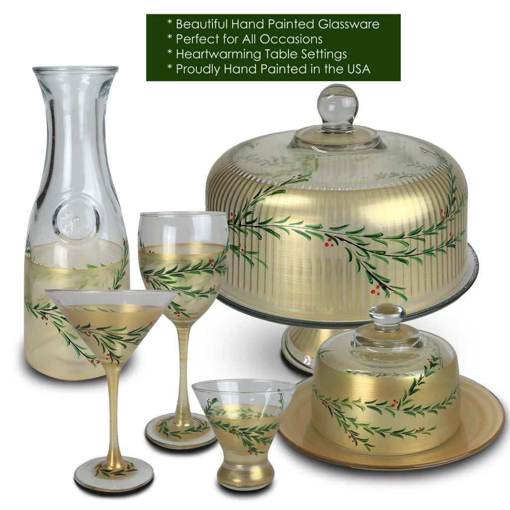 Set of 2 Gold Hand Painted Margarita Drinking Glasses I2525