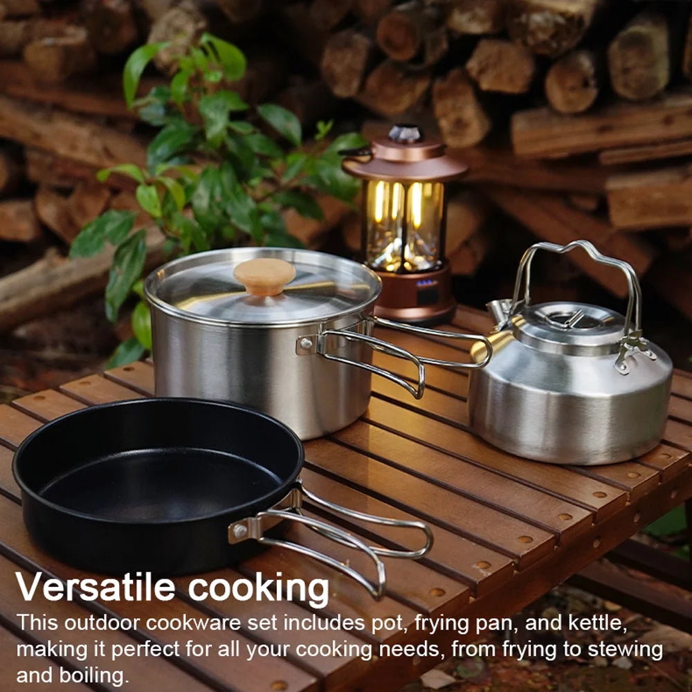 Stainless Steel Camping Cookware Set with Pot Frying Pan Kettle C50010