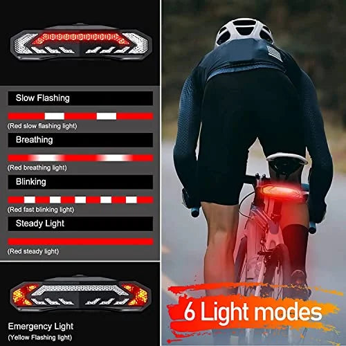 Smart Bike Tail Light with Turn Signals, Remote Control Rear Light USB Rechargeable IP65 Waterproof Z206