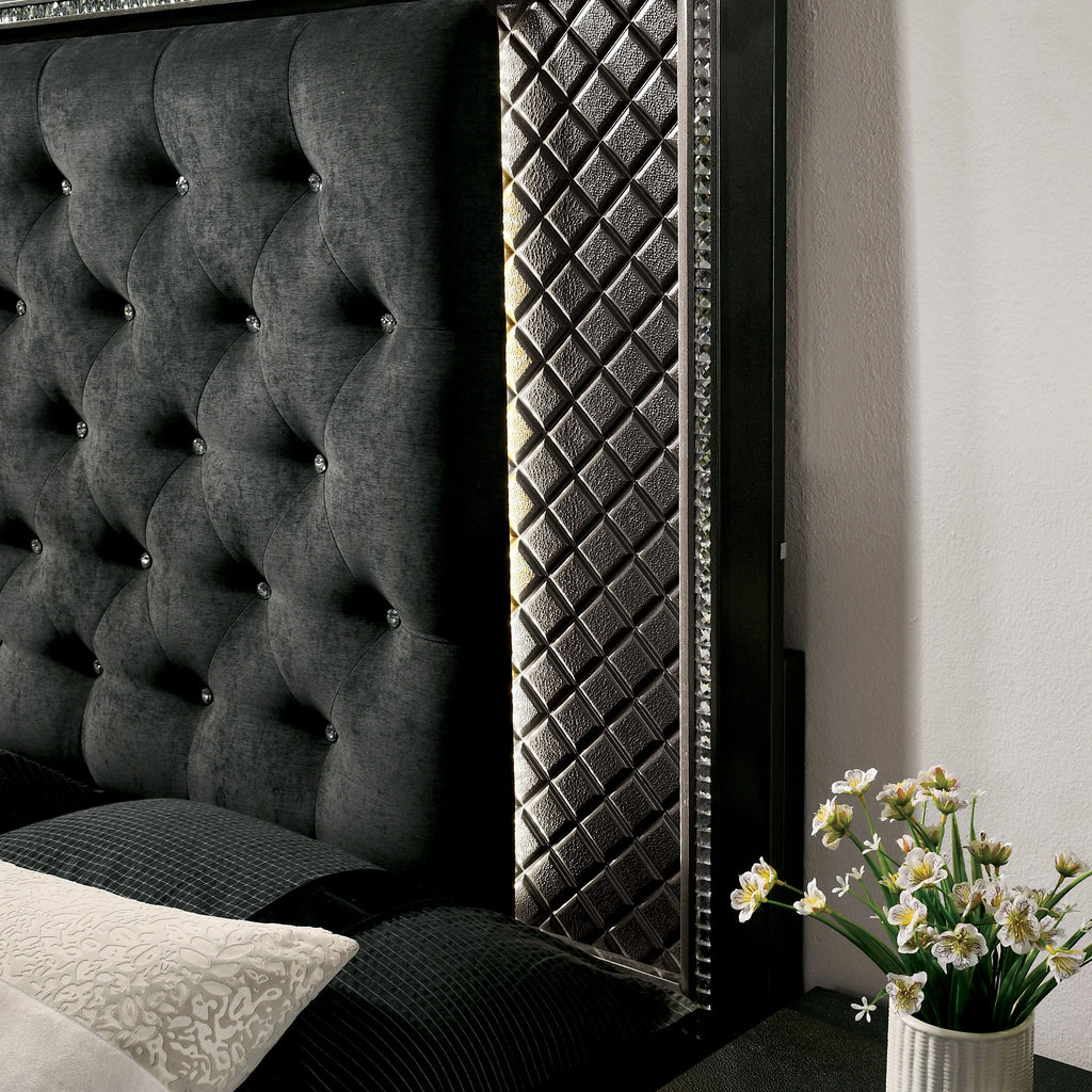 Eastern King Metallic Gray and Black Bed L668