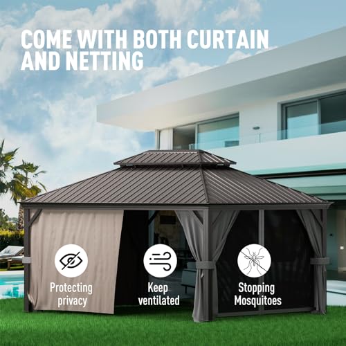 10' x 12' Aluminum Gazebo with Mosquito Net and Privacy Sidewalls O311