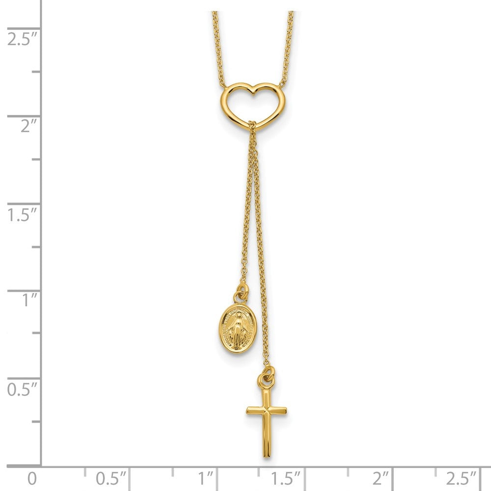 14k Yellow Gold Heart with Cross Necklace 17inch Q845