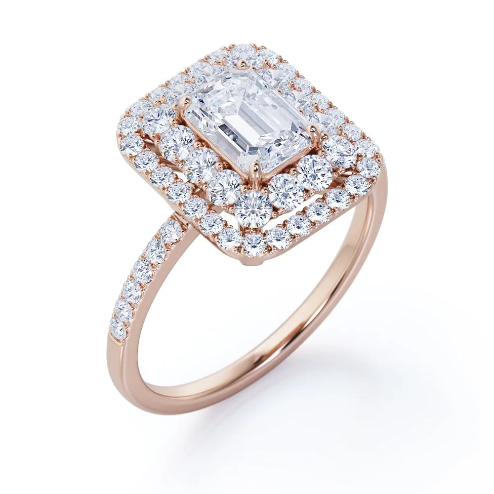 18K Rose Gold Plating over Silver Emerald Cut Engagement Ring Y16233