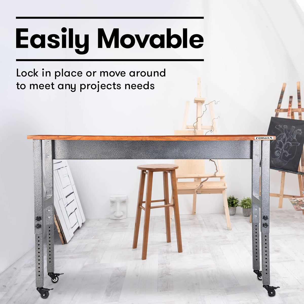 48 Wide Rolling Metal Workbench with Acacia Top G435