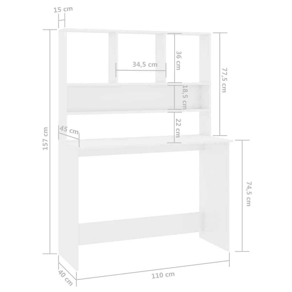High Gloss White Engineered Wood Desk with Shelves M284