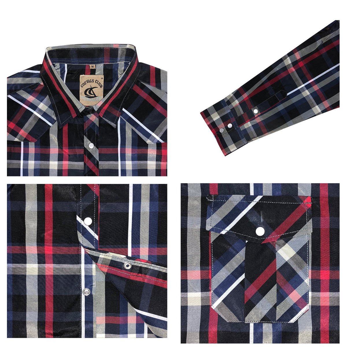 Black Red Plaid Pearl Snap Work Shirts G2494