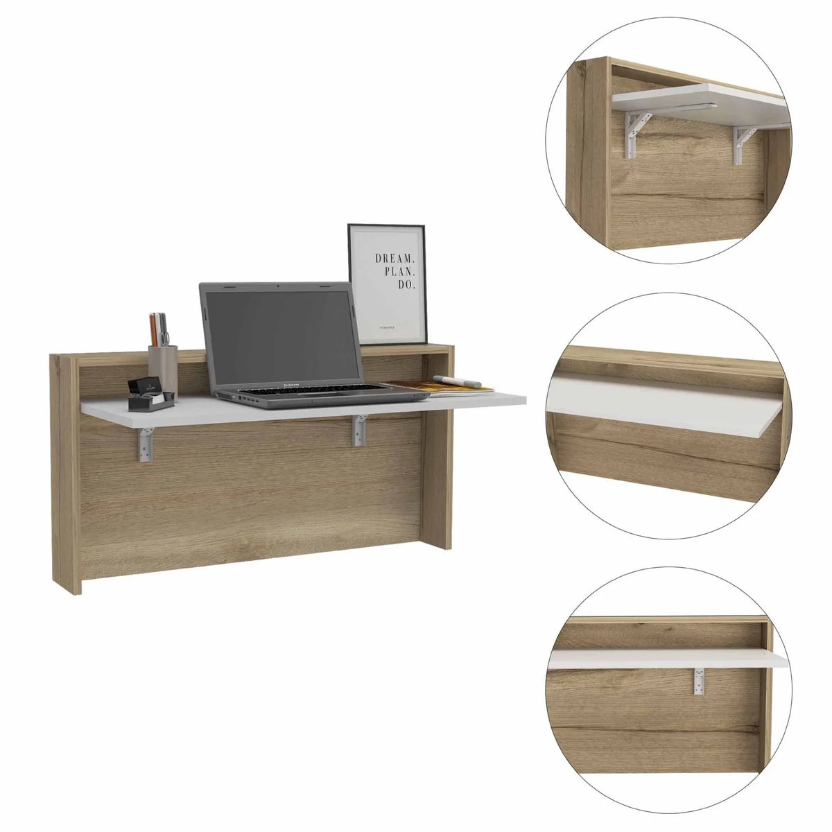 White Natural Folding Floating Desk D837184