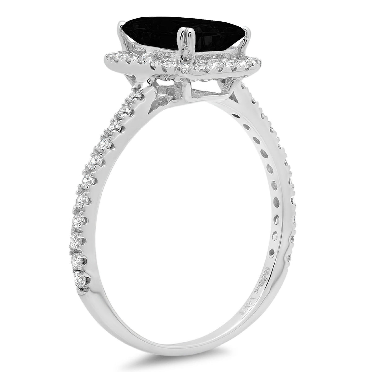 Emerald Cut Black Onyx 18k White Gold Halo Ring X130467