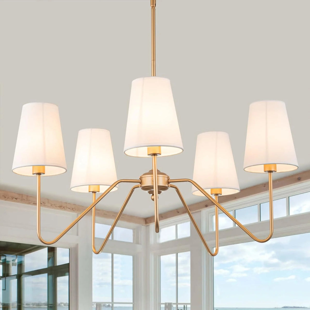 4-Light Kitchen Island Linear Pendant Light with Linen Shades Z520