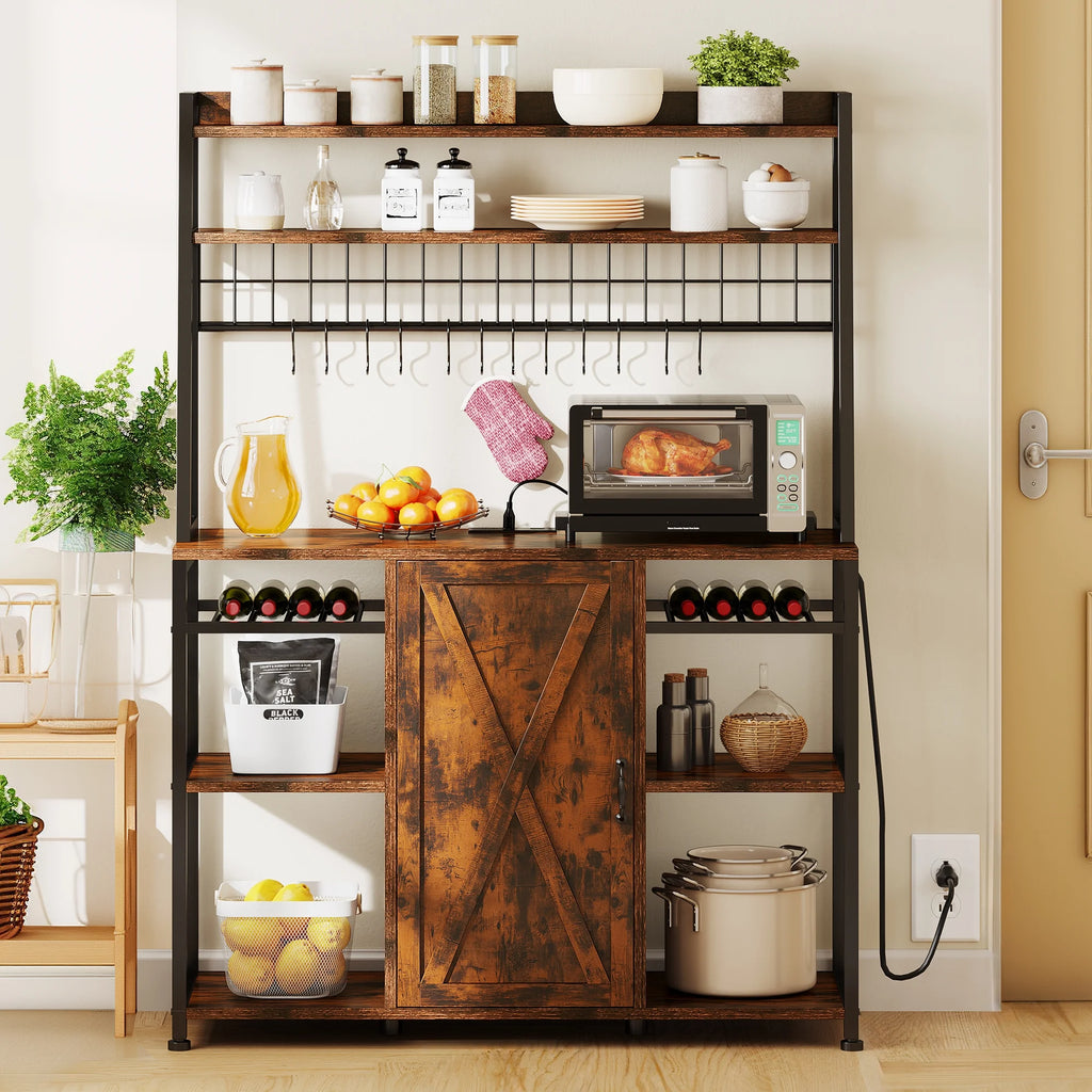 6-Tier Kitchen Microwave Oven Stand with Storage Cabinet and Wine Shelf A5225