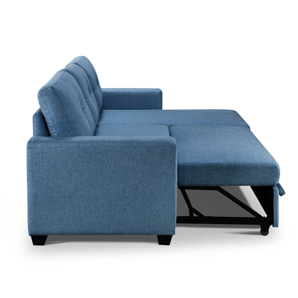 Blue L-Shape Pull-Out Sleeper Sectional Sofa G276