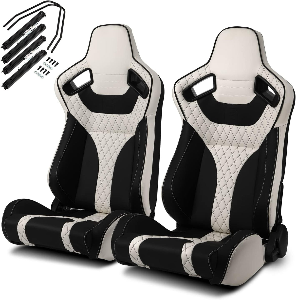 Pair of Red and Black PVC Leather Sport Racing Seats with Sliders O57490