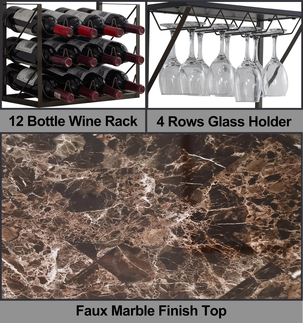Pewter/Marble Countertop Wine Rack Stand with Glass Holder V938980