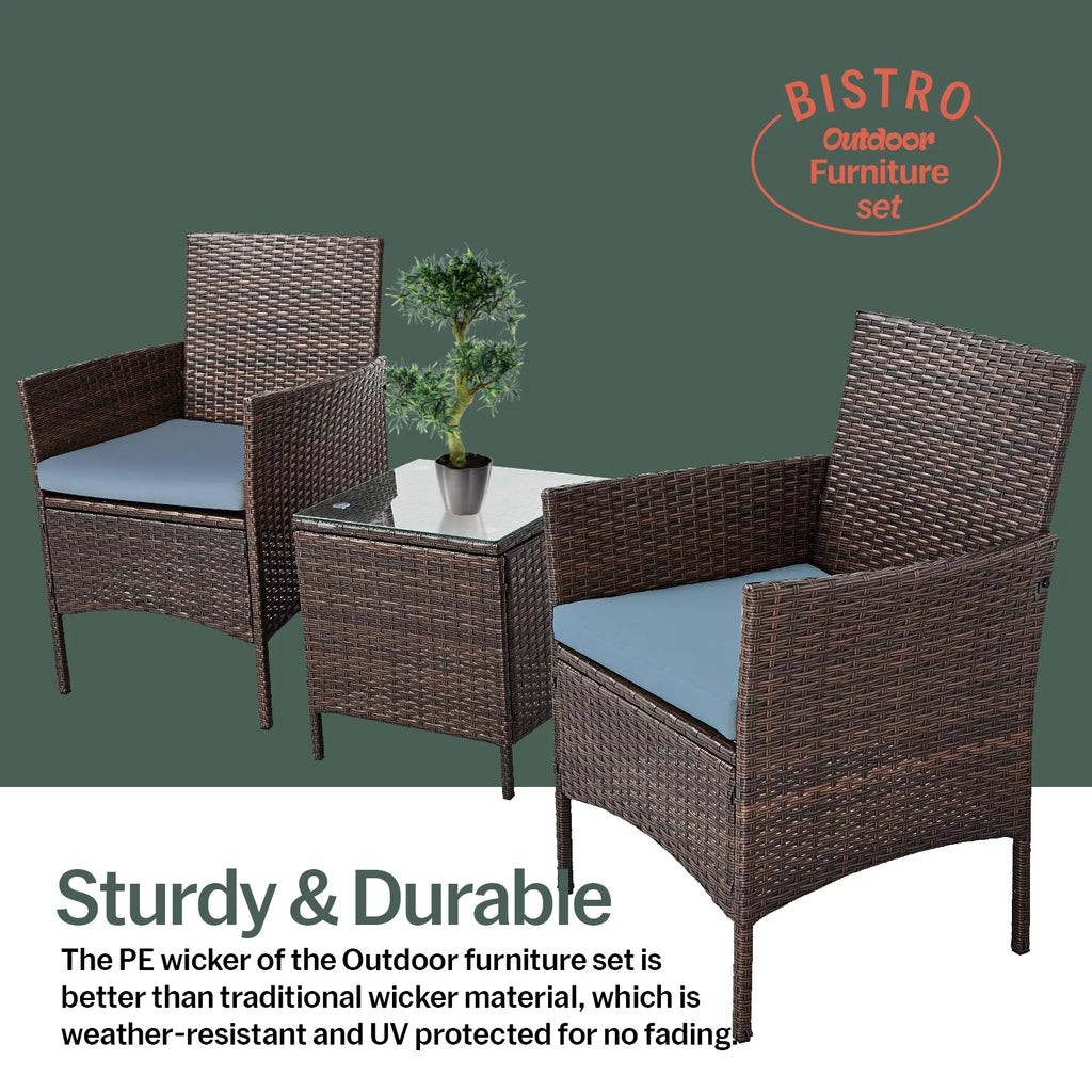 3 Piece Rattan Outdoor Furniture Set with Table U47186
