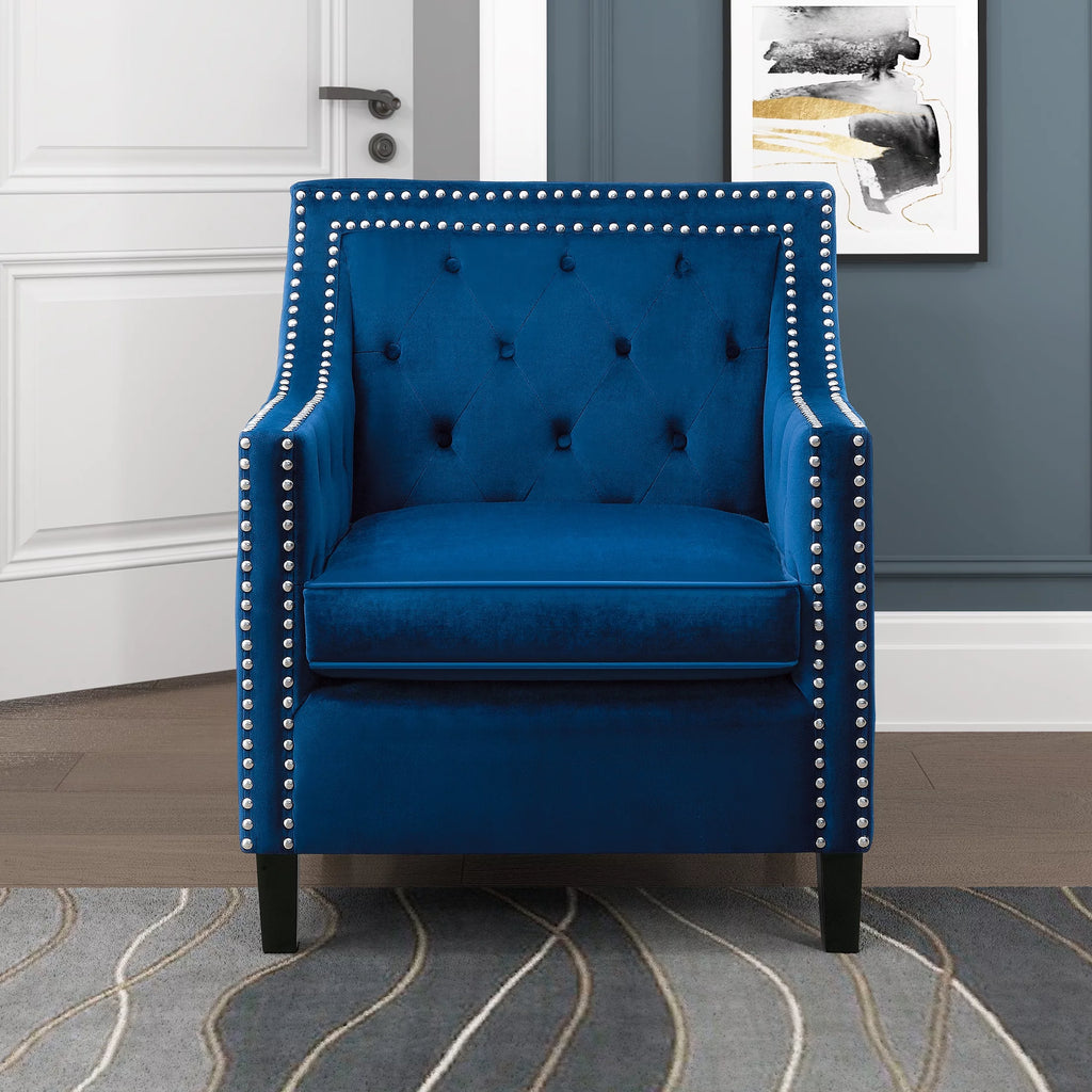 Navy Blue Velvet Upholstered Accent Chair O6916