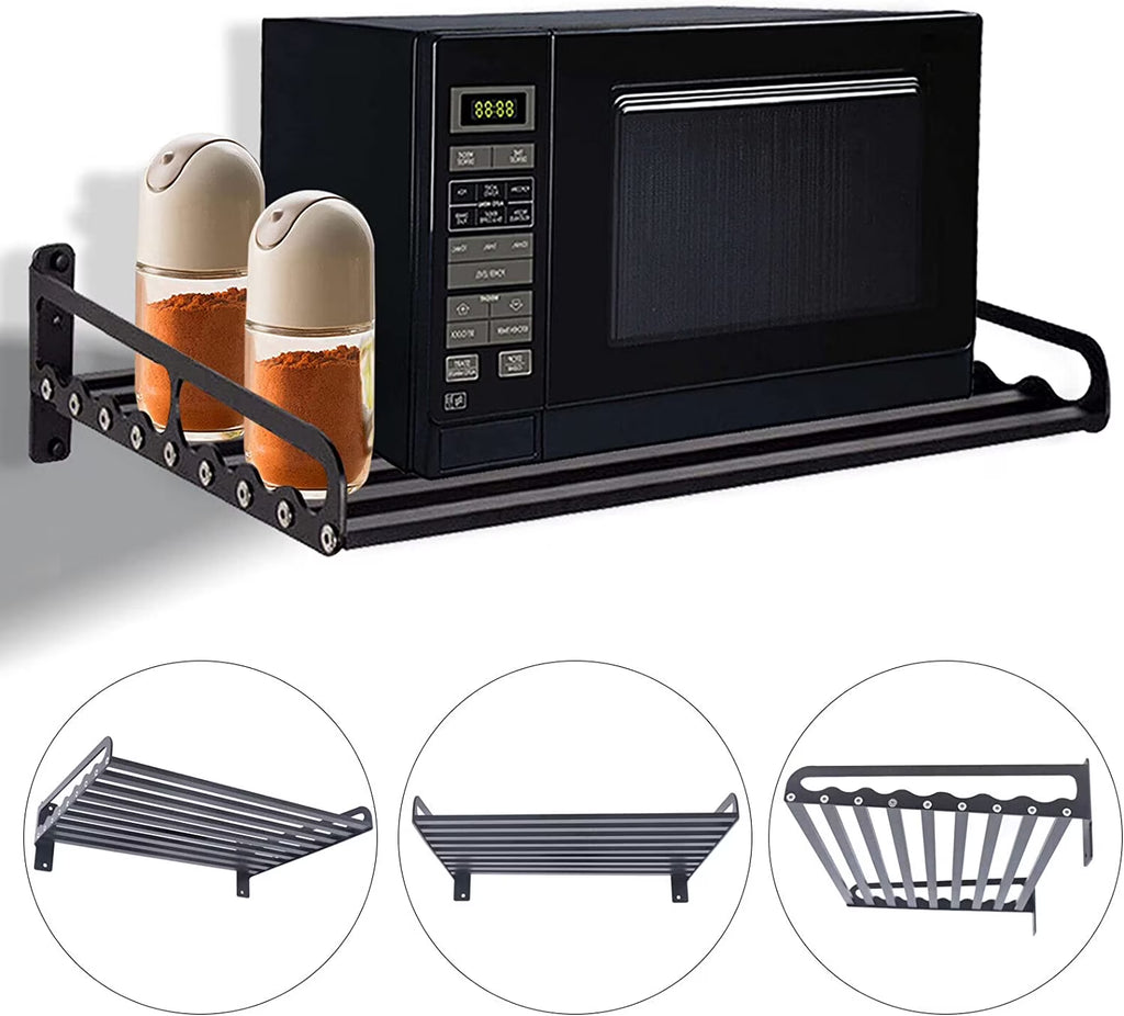 Black Wall Mounted Microwave Oven Bracket Storage Rack Aluminum T60541