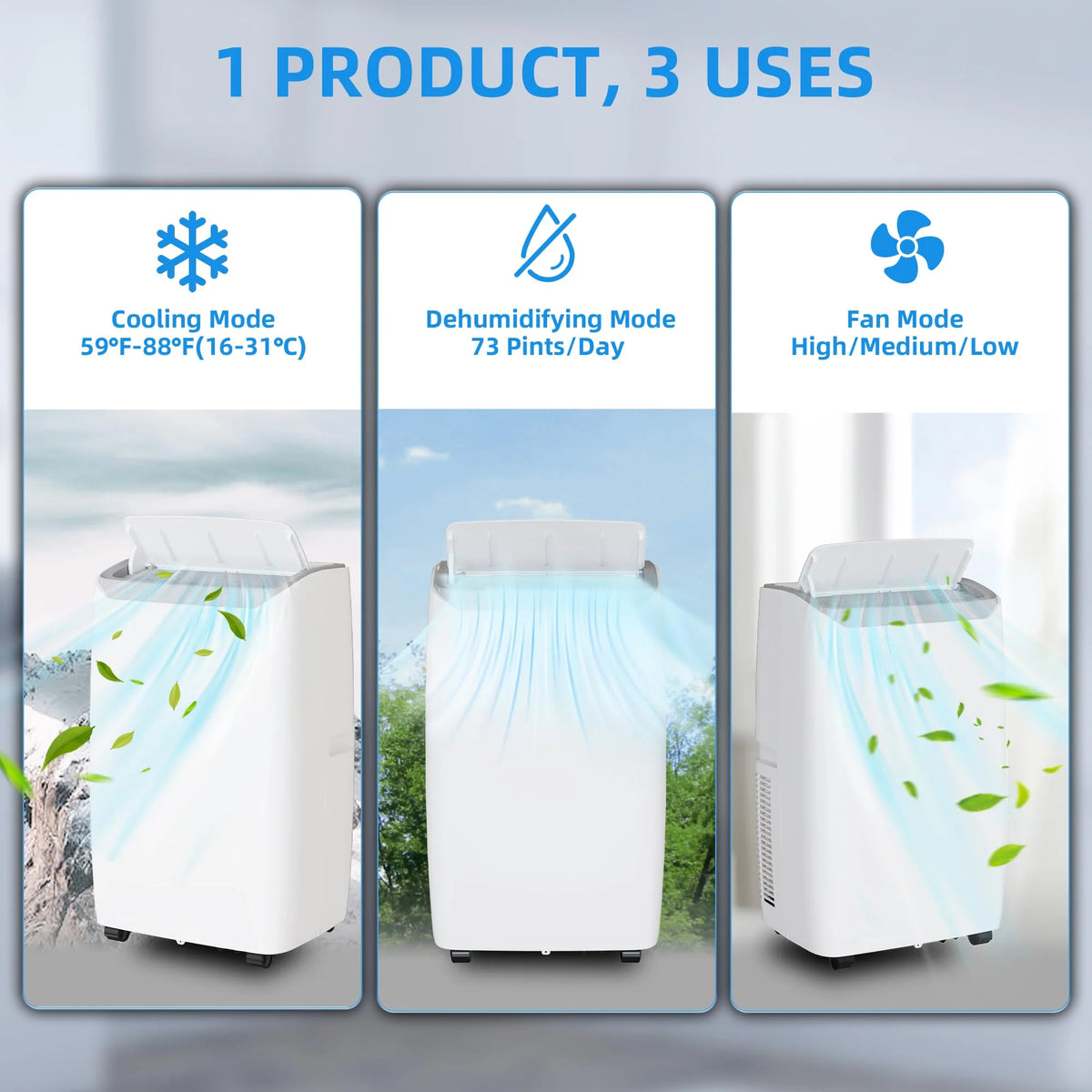 14,000 BTU 3-in-1 Portable Air Conditioner with Remote Control B261886