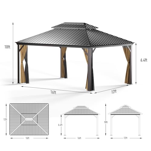 10' x 12' Aluminum Gazebo with Mosquito Net and Privacy Sidewalls O311