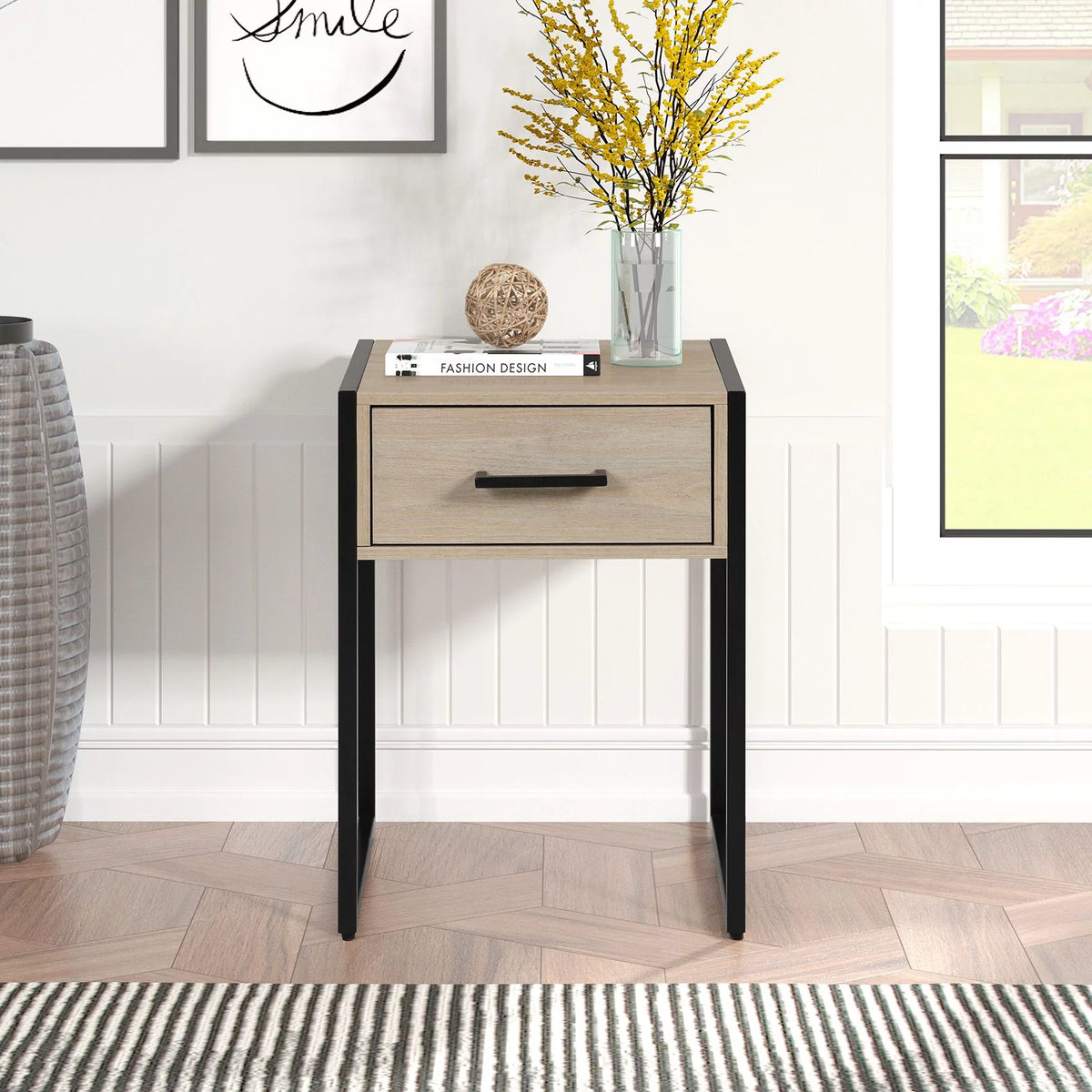 Beige Oak 1 Drawer Nightstand R693