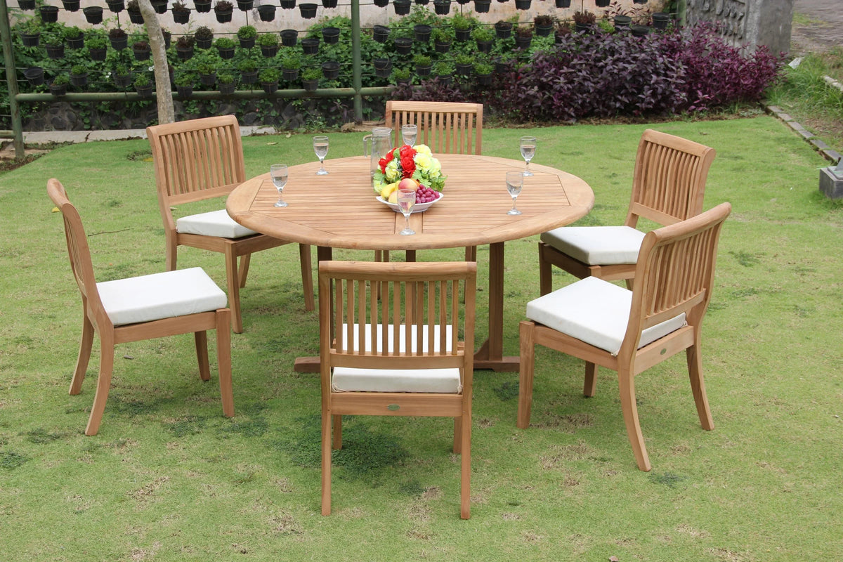 7 Pc Teak Dining Set with 60" Round Table and 6 Chairs B56669
