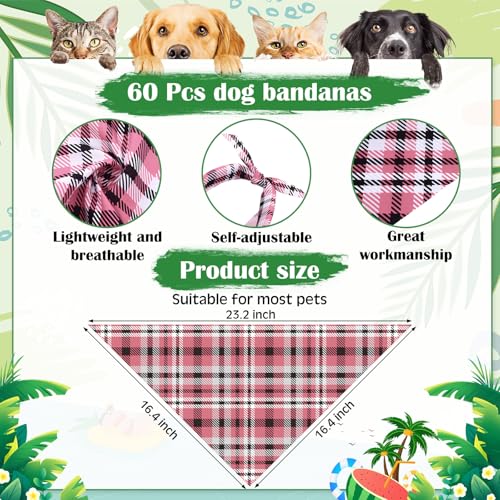 108 Pcs Dog Bandanas Bow Tie Set Plaid Pattern Adjustable Washable Reversible Z522831