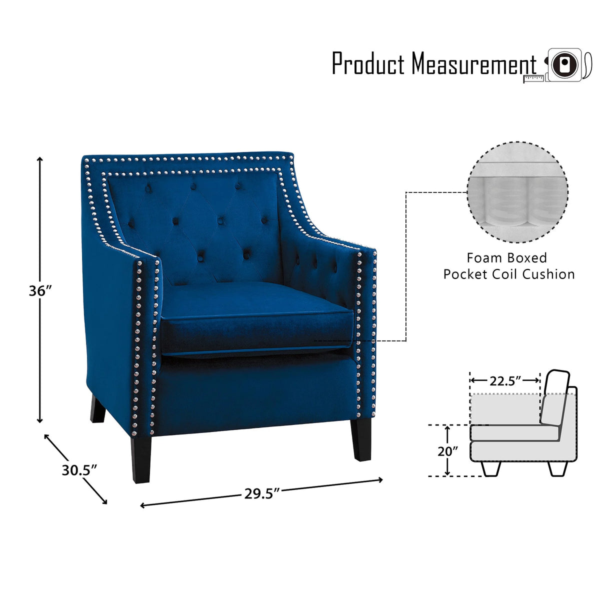 Navy Blue Velvet Upholstered Accent Chair O6916