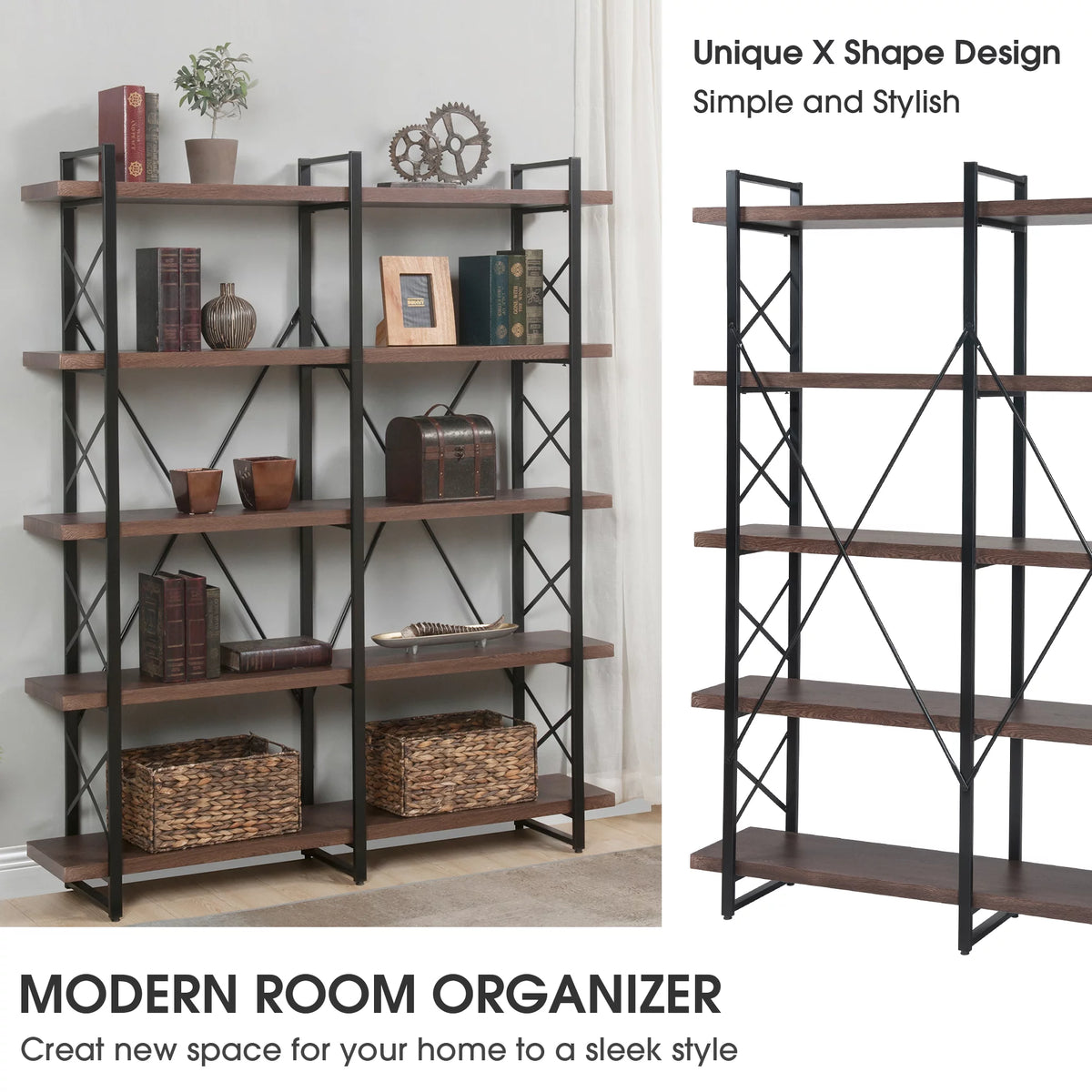 5 Tier Bookshelf with Metal Frame G3314