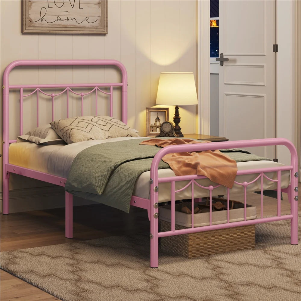 Queen Size Matte Black Metal Platform Bed Frame with Headboard and Footboard M429772