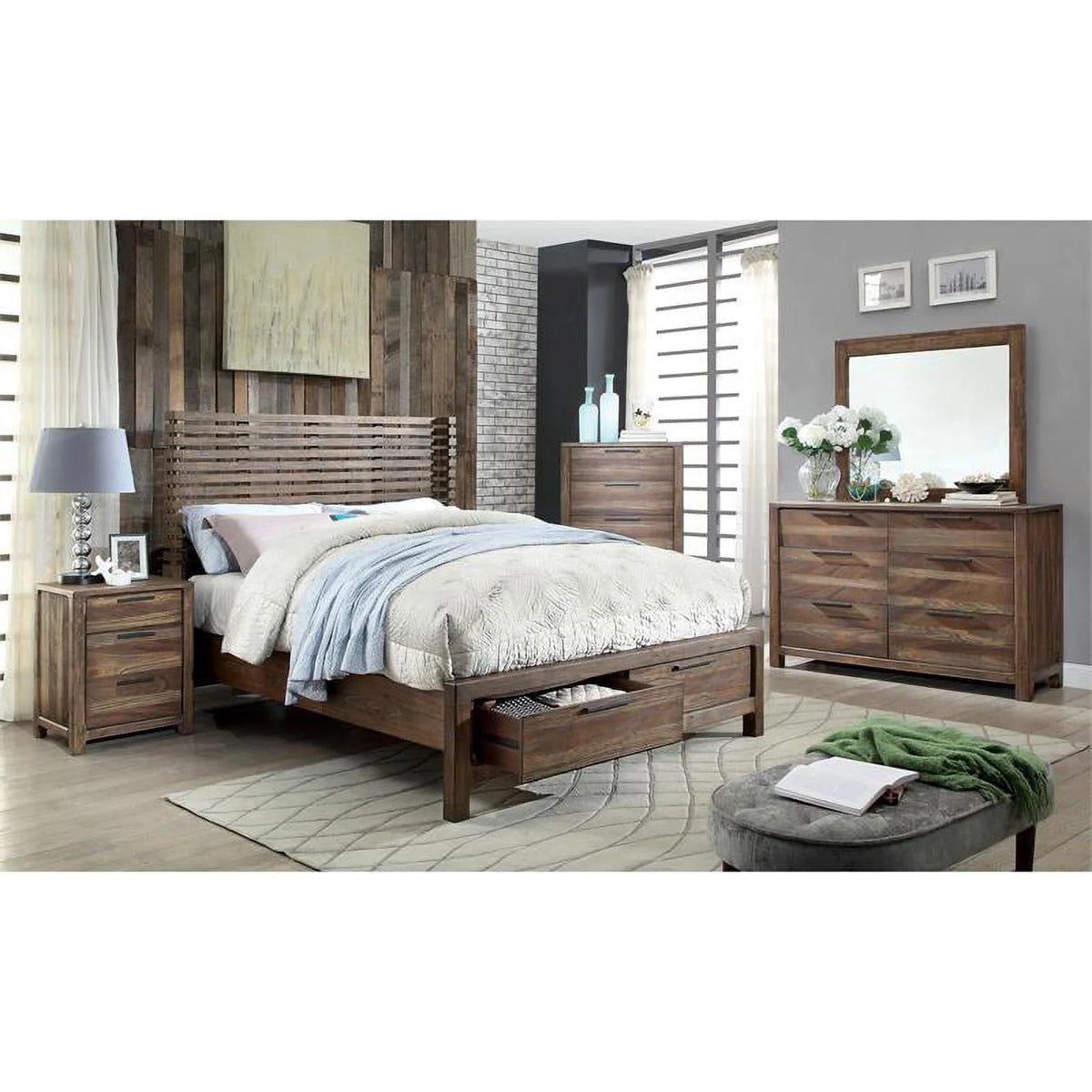 Solid Wood 6-Drawer Dresser in Rustic Natural Tone E4579