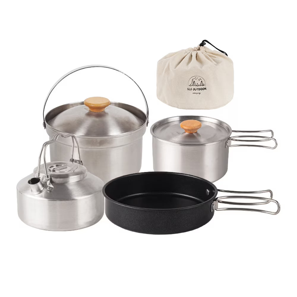 Stainless Steel Camping Cookware Set with Pot Frying Pan Kettle C50010