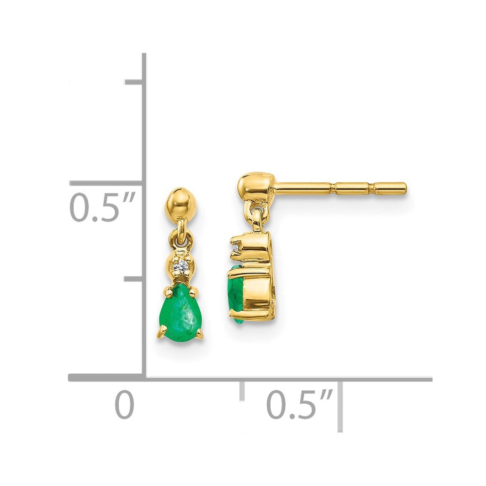 14k Yellow Gold Emerald and Diamond Dangle Earrings E3469