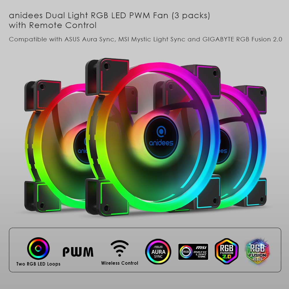 140mm 3pcs RGB PWM Dual Light Loop PC Case Fan O32615