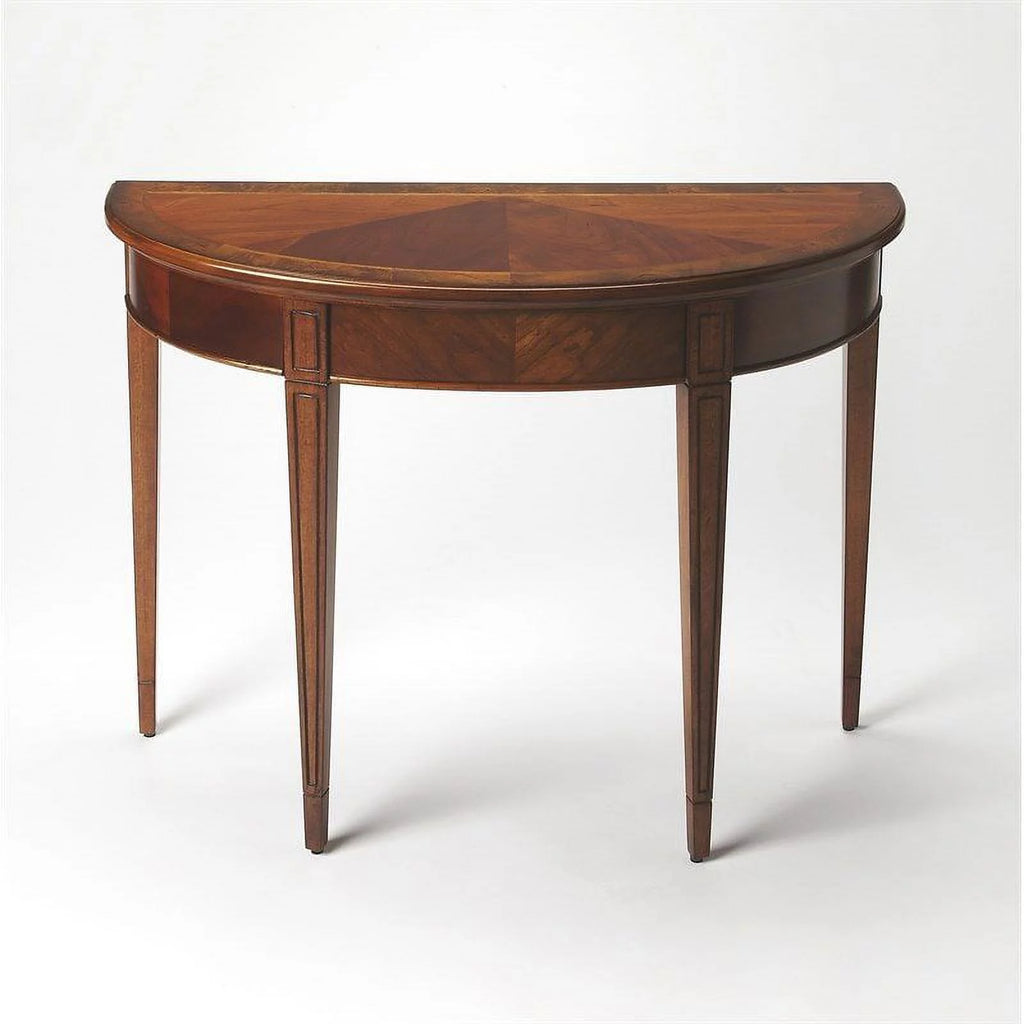 Olive Ash Burl Demilune Console Table O795