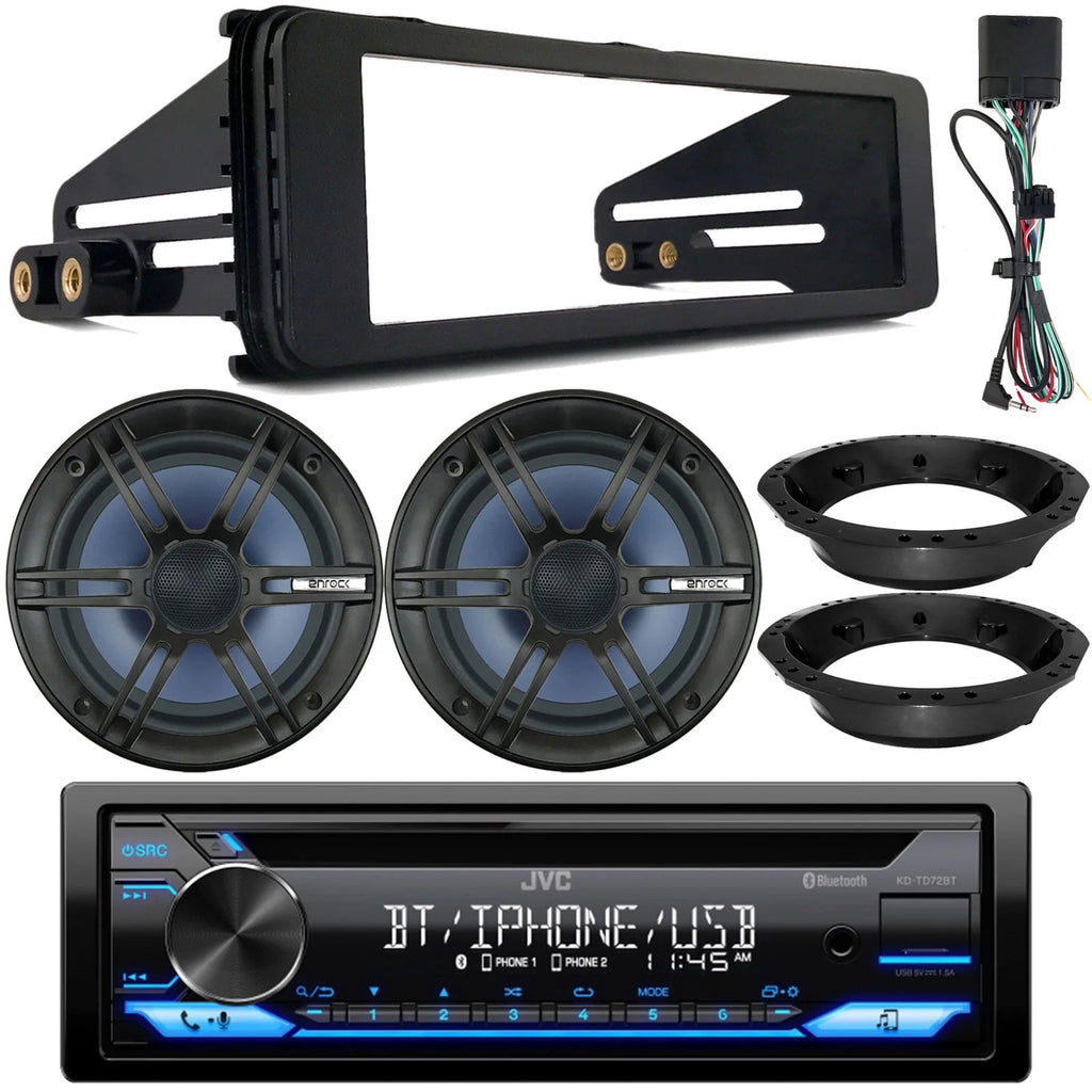 Single DIN Bluetooth CD Receiver with 6.5 Marine Speakers and Install Kit E224
