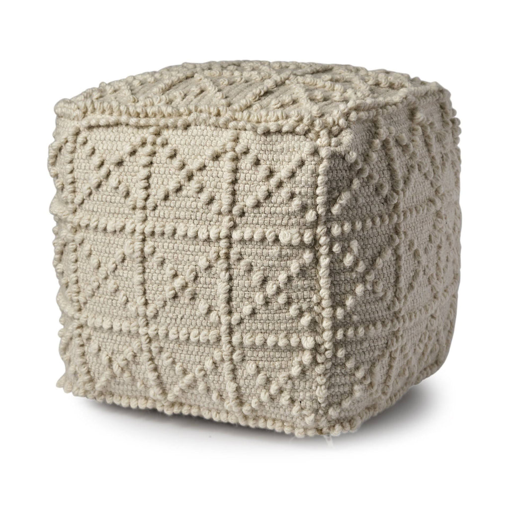 Ivory Wool Square Pouf X377617