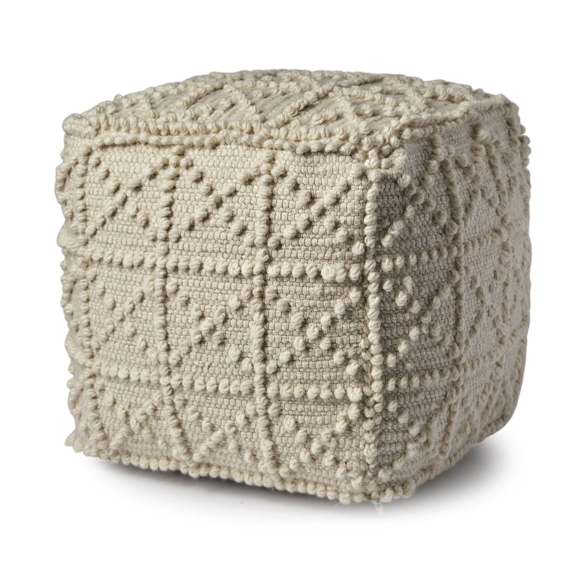 Ivory Wool Square Pouf X377617