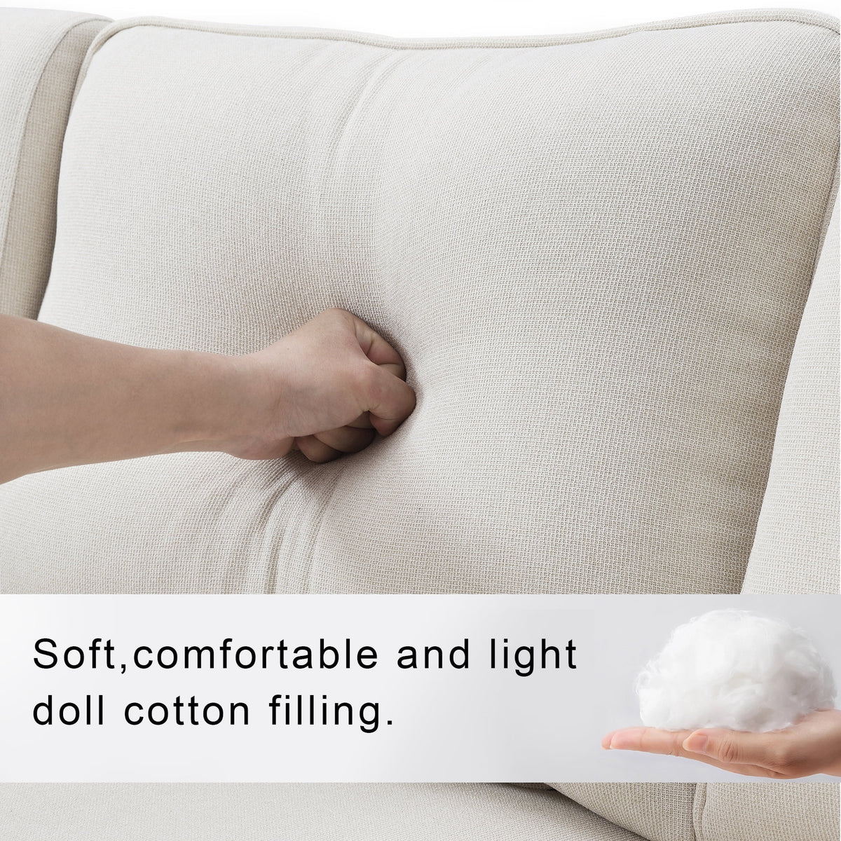 104" 4-Seater Linen Fabric Sofa with Armrest Pockets and 4 Pillows X107402