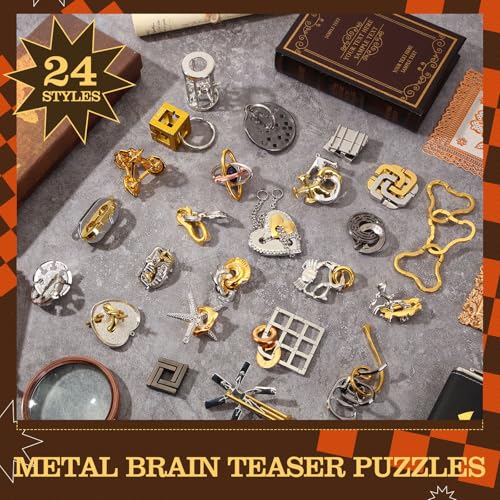 24 Pcs Metal Brain Teaser Puzzles T4644
