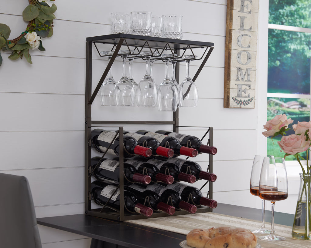Pewter/Marble Countertop Wine Rack Stand with Glass Holder V938980